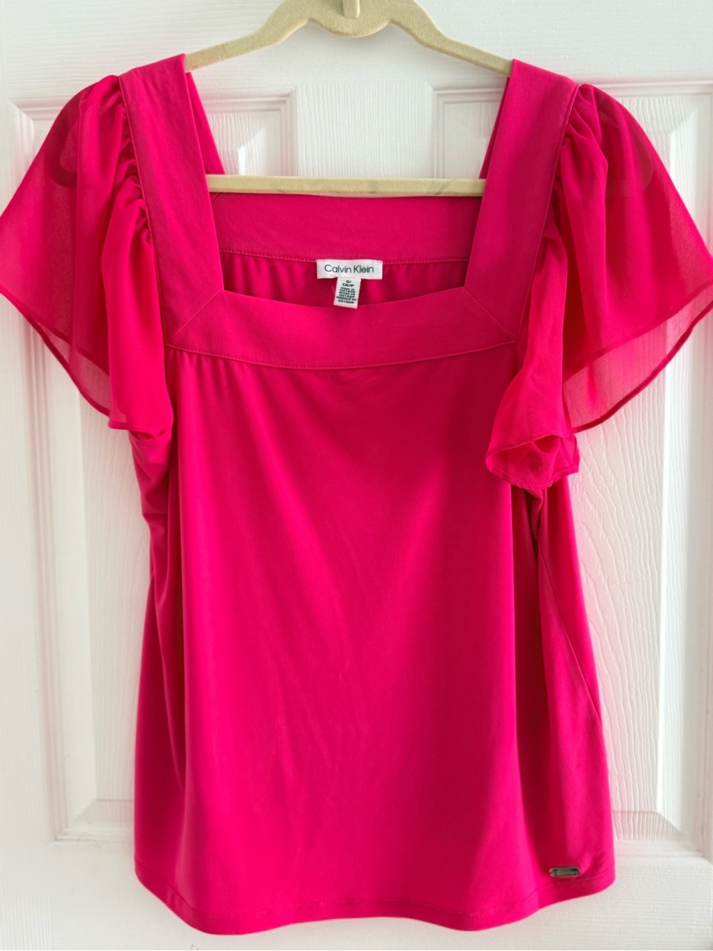 Calvin Klein Pink/Coral Square Neck Flutter Sleeve Top